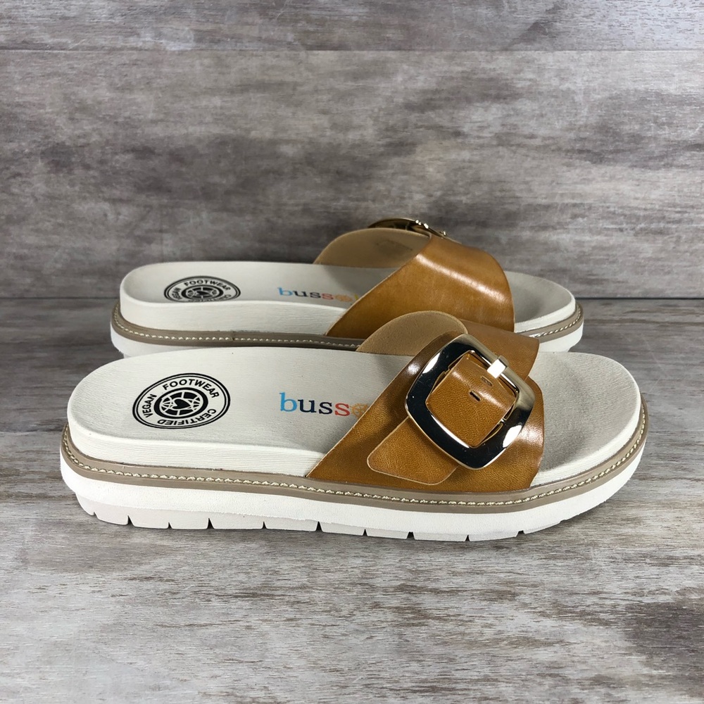 NEW Bussola Pinoye Sandal Vegan Brown with Gold Buckle Women 6.5, 7.5, 8.5 - Picture 2 of 13